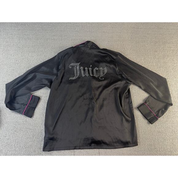 Juicy Couture Satin Pajama Set Y2K Black Silver Rhinestone PJ Size Large - Picture 4 of 15